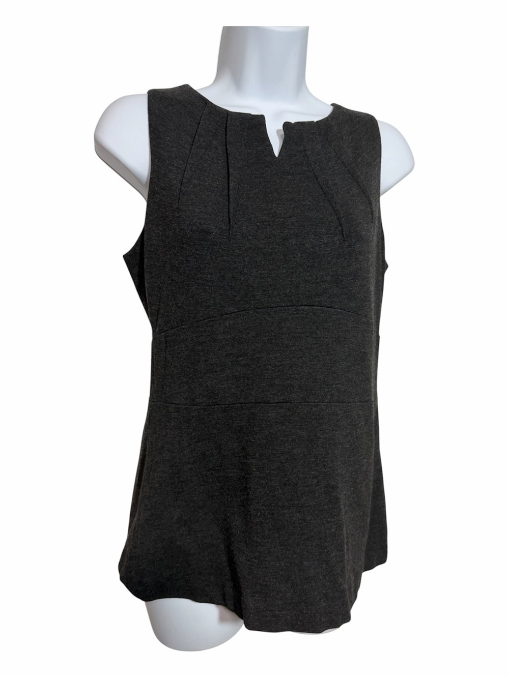 CAbi Perfect Shell Ponte Knit Top Pleated Neckline Charcoal Grey Size 4 Classic